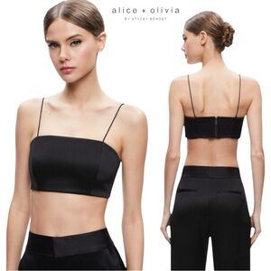 Alice + Olivia Black Sasha Thin Strap Zip Up Back Cropped Top Camisole Blouse XS